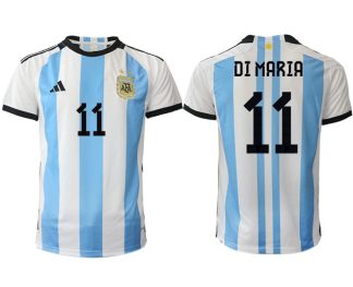 Argentina DI MARIA #11 Hemmatröja FIFA World Cup Qatar 2022 Herr Fotbollströjor Vit blå Kortärmad