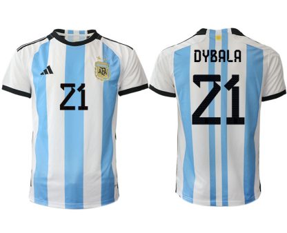 Argentina DYBALA #21 Hemmatröja FIFA World Cup Qatar 2022 Herr Fotbollströjor Vit blå Kortärmad