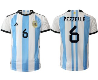Argentina PEZZELLA #6 Hemmatröja FIFA World Cup Qatar 2022 Herr Fotbollströjor Vit blå Kortärmad