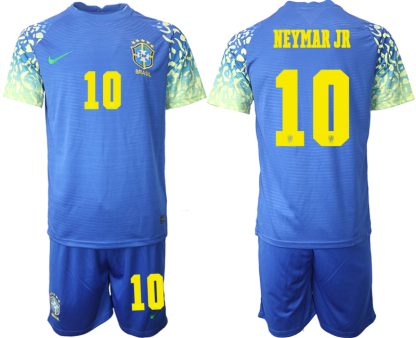 Billiga Brasilien Neymar jR #10 Herr Bortatröja VM 2022 Kortärmad (+ Korta byxor)