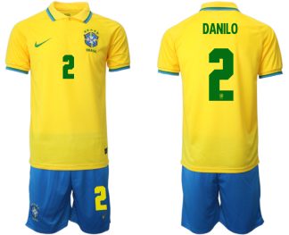 Brasilien Herr Hemmatröja VM 2022 Kortärmad + Korta byxor med namn DANILO 2
