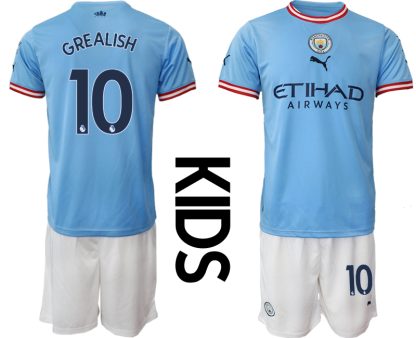 Manchester City Kevin GREALISH #10 Hemmatröja Barn 2022-23 Kortärmad (+ Korta byxor)