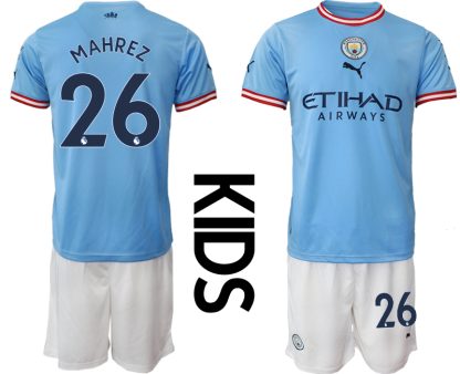 Manchester City MAHREZ #26 Hemmatröja Barn 2022-23 Kortärmad (+ Korta byxor)