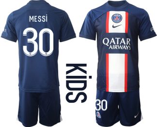 Paris Saint-Germain Hemmatröja Barn 2022-23 med namn MESSi 30 Kortärmad (+ Korta byxor)
