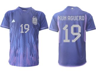 AGUERO #19 Argentina Bortatröja FIFA World Cup Qatar 2022 Herr purpurfärgad Kortärmad