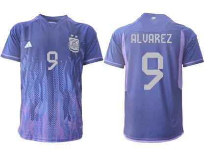 ALVAREZ #9 Argentina Bortatröja VM 2022 purpurfärgad Kortärmad fotbollströjor för män