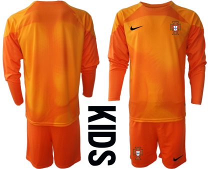 köpa Portugal Målvaktströja Barn orange VM 2022 Långärmad + Korta byxor