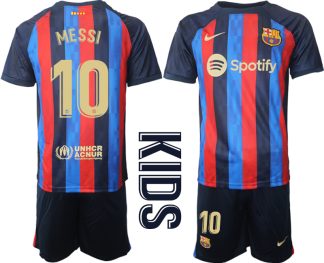 MESSI #10 Barcelona Hemmatröja Barn 2022-23 Kortärmad + Korta byxor för Barn