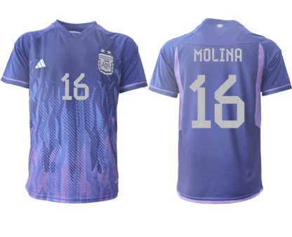 MOLINA #16 Argentina Bortatröja VM 2022 purpurfärgad Kortärmad fotbollströjor för män