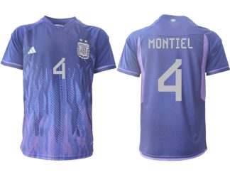 MONTIEL #4 Argentina Bortatröja VM 2022 purpurfärgad Kortärmad fotbollströjor för män