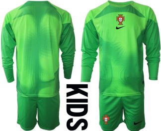 Nya Portugal Målvaktströja Barn grön VM 2022 Långärmad + Korta byxor