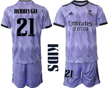 Real Madrid Bortatröja Barn 2022-23 Kortärmad + Korta byxor med tryck RODRYGO 21