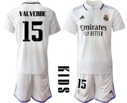 Real Madrid Hemmatröja Barn 2022-23 Kortärmad + Korta byxor med tryck VALVERDE 15