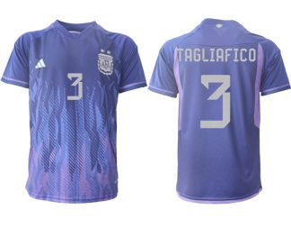 TAGLIAFICO #3 Argentina Bortatröja VM 2022 purpurfärgad Kortärmad fotbollströjor för män