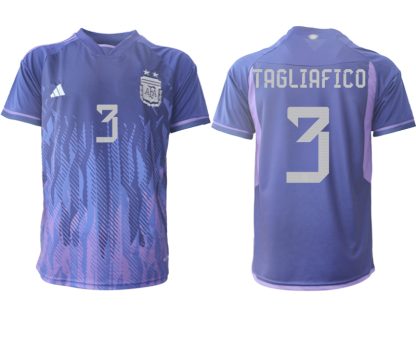 TAGLIAFICO #3 Argentina Bortatröja VM 2022 purpurfärgad Kortärmad fotbollströjor för män