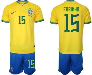 Brasilien Hemmatröja Herr VM 2022 Fotbollströjor med eget namn FABINHO 15