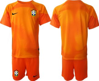 Brasilien Målvakt Hemmatröja Herr VM 2022 Orange Kortärmad + Korta byxor