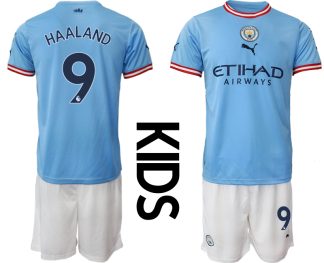 HAALAND #9 Manchester City Hemmatröja Barn 2022-23 Kortärmad + Korta byxor