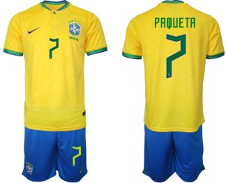 PAQUETA #7 Brasilien Hemmatröja Herr VM 2022 Kortärmad + Korta byxor