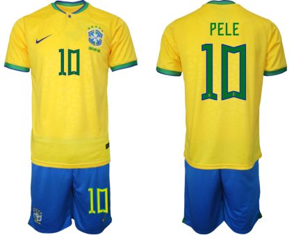 PELE #10 Brasilien Hemmatröja Herr VM 2022 Kortärmad + Korta byxor