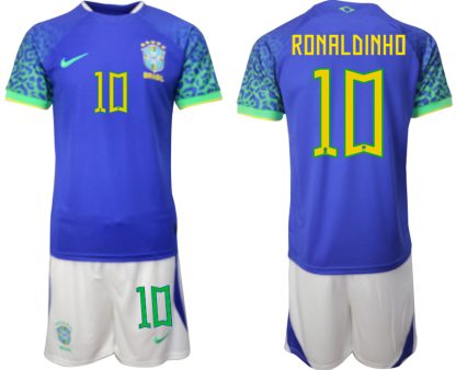 RONALDINHO #10 Herr Brasilien Bortatröja Herr VM 2022 Kortärmad Fotbollströja Set