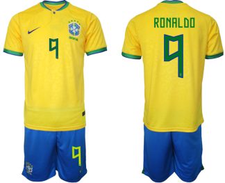 RONALDO 9 Brasilien Hemmatröja Herr VM 2022 Kortärmad + Korta byxor