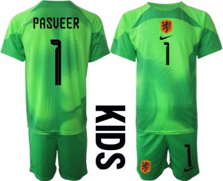 Nederländerna Barn Målvakt VM 2022 Kortärmad + Korta byxor med tryck PASVEER 1