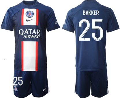 BAKKER #25 Paris Saint-Germain PSG Hemmatröja Herr 2023 Kortärmad + Korta byxor