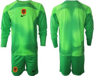 Beställa Fotbollströjor Nederländerna Herr Målvaktströja 2023 grön Långärmad + Korta byxor