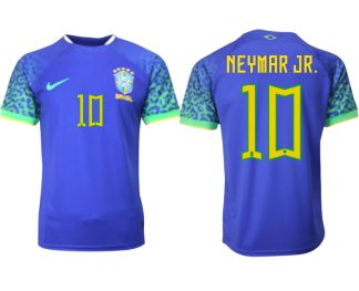 Brasilien Bortatröja Herr VM 2022 Kortärmad Billiga Fotbollströjor med tryck NEYMAR JR.10