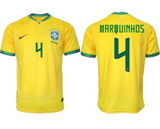 Brasilien Hemmatröja Herr VM 2022 Gul Fotbollströjor med tryck MARQUINHOS 4