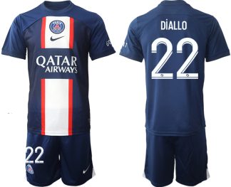 DiALLO #22 Paris Saint-Germain PSG Hemmatröja Herr 2023 Kortärmad + Korta byxor