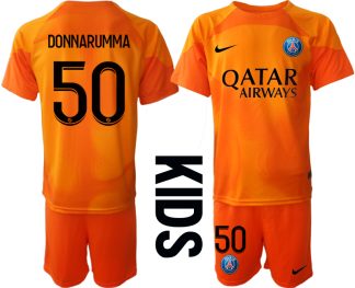 DONNARUMMA #50 Paris Saint-Germain PSG Målvakt Barn 2023 orange Kortärmad + Korta byxor