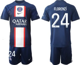 FLORENZi #24 Paris Saint-Germain PSG Hemmatröja Herr 2023 Kortärmad + Korta byxor