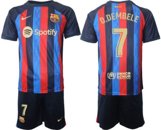 Fotbollströjor Barcelona 2023 Hemmatröja Herr Kortärmad + Korta byxor med tryck O.DEMBELE 7