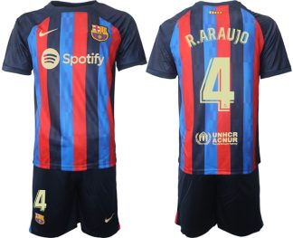 Fotbollströjor Barcelona 2023 Hemmatröja Herr Kortärmad + Korta byxor med tryck R.ARAUJO 4