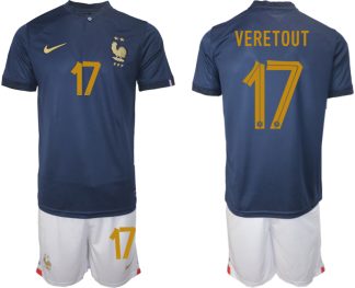 Frankrike Hemmatröja VM 2022 Herr Kortärmad Fotbollströja Set med tryck VERETOUT 17