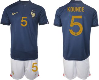 KOUNDE #5 Frankrike Hemmatröja VM 2022 Herr Kortärmad + Korta byxor