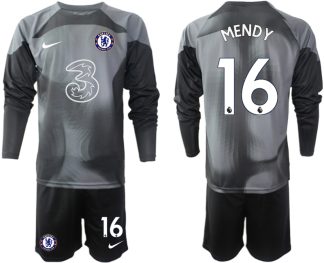 MENDY #16 Fotbollströjor För Män Chelsea FC 2023 Målvaktströja svart Långärmad + Korta byxor