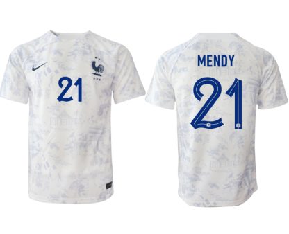 MENDY #21 Frankrike Bortatröja Herr VM 2022 Kortärmad Billiga Fotbollströjor