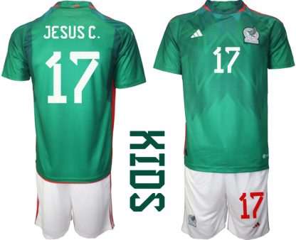 Mexiko Hemmatröja Barn VM 2022 Kortärmad + Korta byxor med namn JESUS C. 17