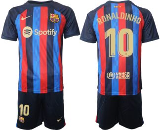 Nya Fotbollströjor Barcelona 2023 Hemmatröja Herr Kortärmad med tryck RONALDINHO 10