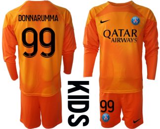 Paris Saint-Germain PSG Målvakt Barn 2023 Orange Långärmad Fotbollströja Set med tryck DONNARUMMA 99