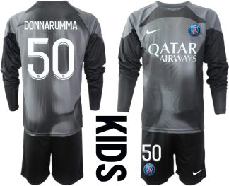Paris Saint-Germain PSG Målvakt Barn 2023 svart Långärmad Fotbollströja Set med tryck DONNARUMMA 50