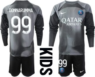 Paris Saint-Germain PSG Målvakt Barn 2023 svart Långärmad Fotbollströja Set med tryck DONNARUMMA 99