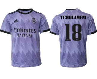 Real Madrid Bortatröja Herr 2023 Kortärmad Fotbollströjor med tryck TCHOUAMENI 18