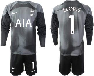 Tottenham Hotspur 2023 Målvaktströja Herr svart Långärmad + Korta byxor med tryck LLORIS 1