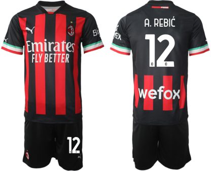 AC Milan Hemmatröja Herr 2023 Kortärmad + Korta byxor med namn A.REBIĆ 12