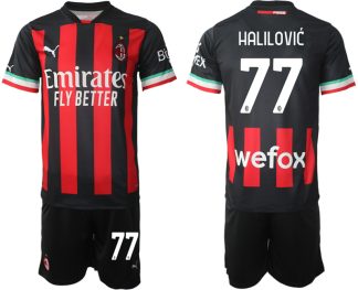 AC Milan Hemmatröja Herr 2023 Kortärmad + Korta byxor med namn HALILOVIĆ 77