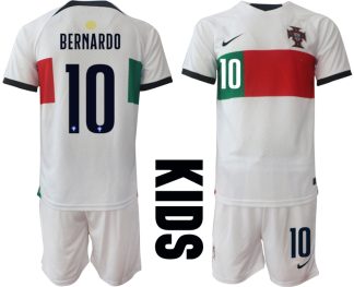 BERNARDO #10 Beställa Fotbollströjor Portugal Bortatröja Barn VM 2022 Kortärmad + Korta byxor